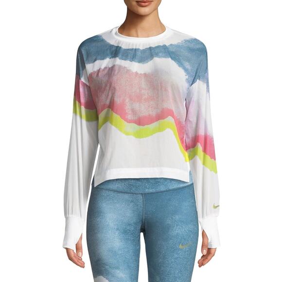 NIKE Repel Crew Long Sleeve Printed Packable Popover Running Jacket Size S - Picture 1 of 9